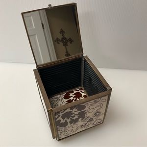 Large DECORATIVE BOX Mirrored Lidded Footed Tile-like Squares Cream Brown Mexico
